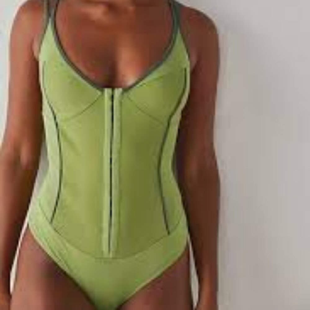 FREE PEOPLE Intimates SUDDEN LOVE BODYSUIT Green BOHO Tank Sz M NWOT